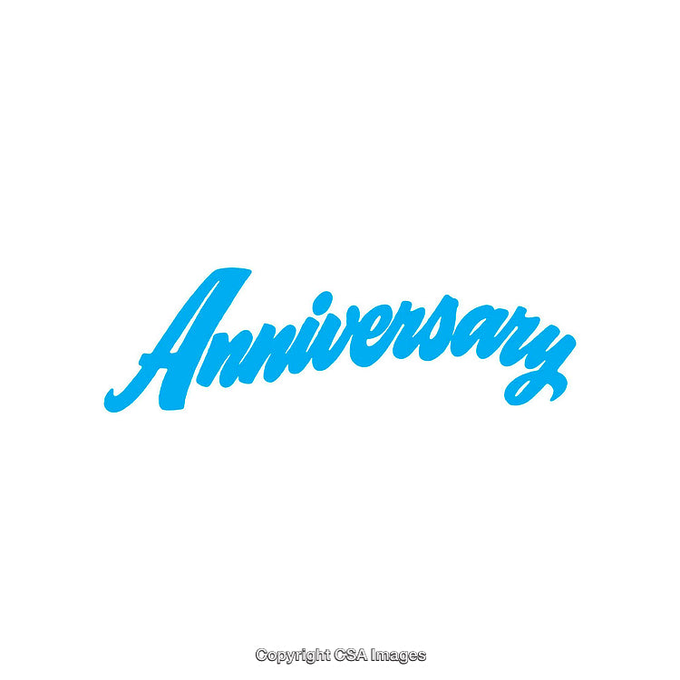 Blue Anniversary Text in Script Font on White Background