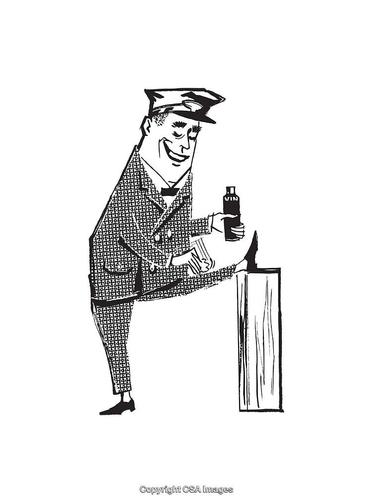 Vintage Drawing of Man Polishing Shoe with Bottle