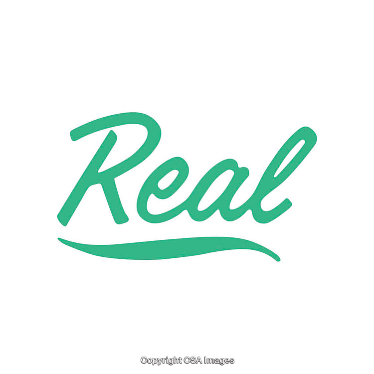 Green Handwritten Word Design Featuring the Word 'Real' in Bold Typography