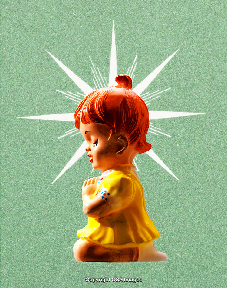 Decorative Figurine of a Child in Prayer with Radiant Art Background