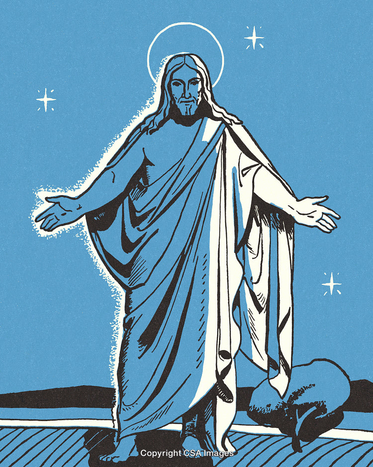 Religious Illustration of Jesus Christ in Divine Pose With Open Arms