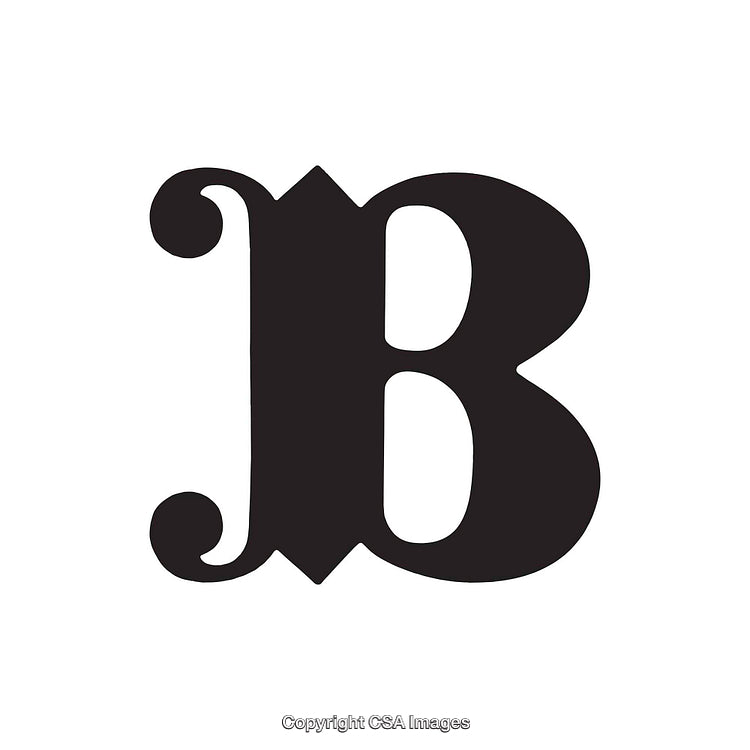 Ornate Black Letter B in Decorative Serif Font on White Background