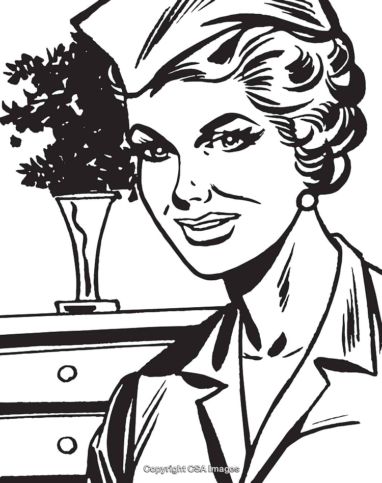 Retro Illustration of a Stylish Woman Smiling Indoors with Vintage Decor