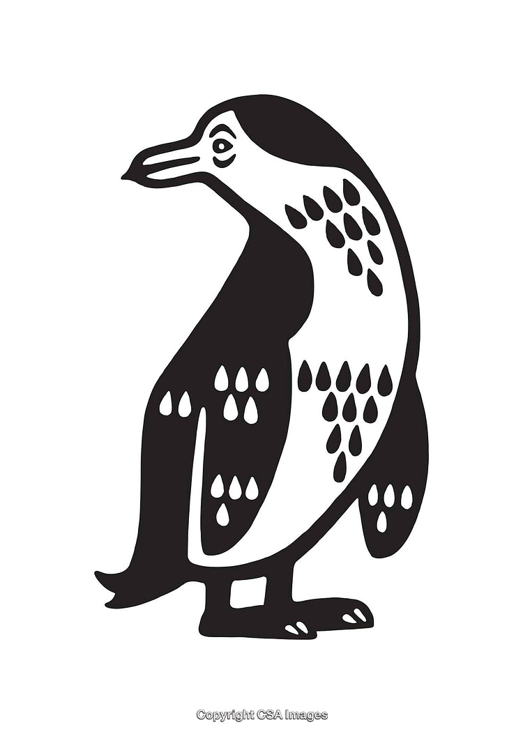 Black and White Line Art Illustration of a Penguin