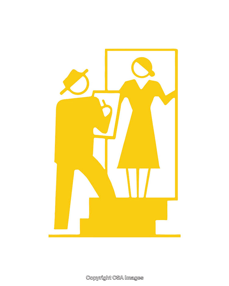 Minimalistic Yellow Icon Depicting a Painting Session with Figures