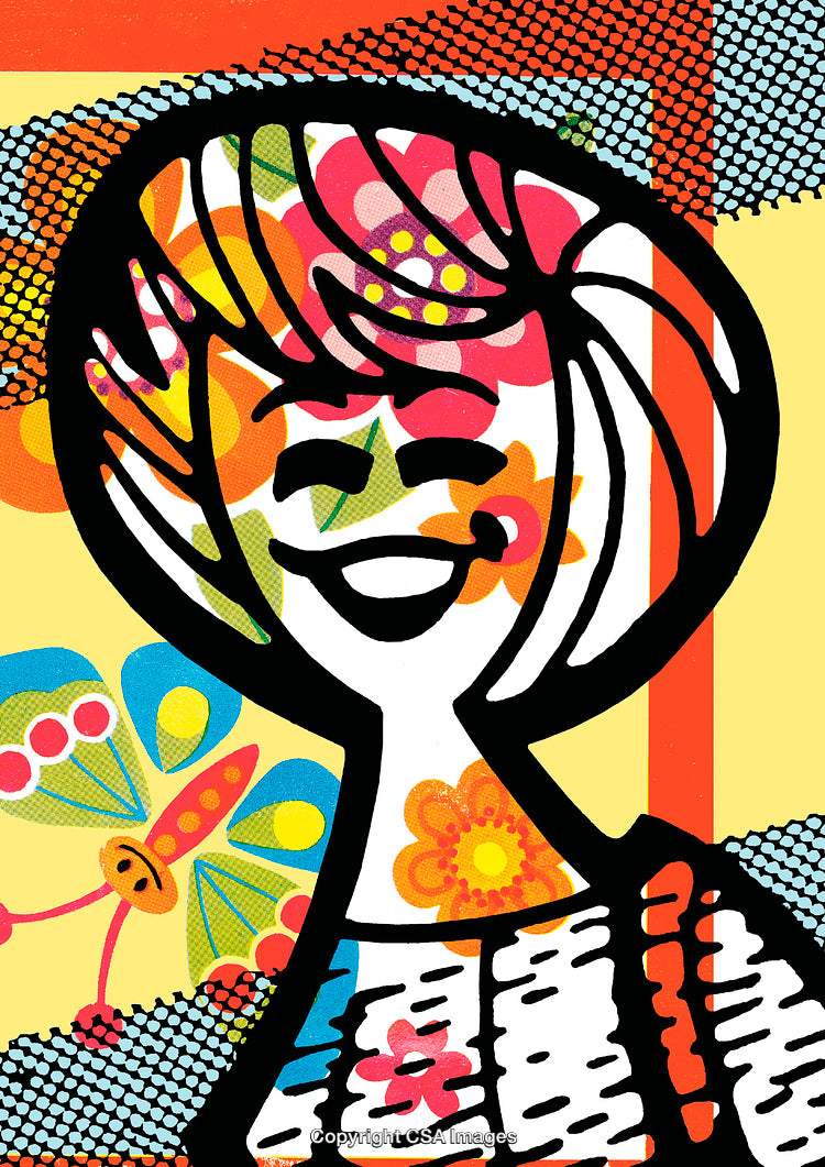 Colorful Pop Art Inspired Portrait with Floral and Patterned Elements