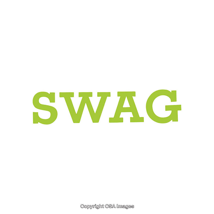 Green Text Display of Swag on Clear Background