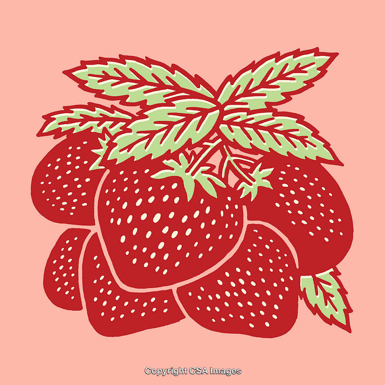 Red Strawberries With Fresh Green Leaves on Pink Background