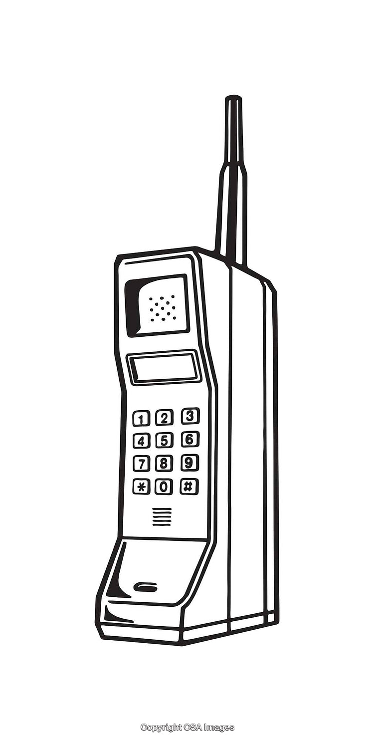 Retro Mobile Phone Line Art Illustration of Vintage Design
