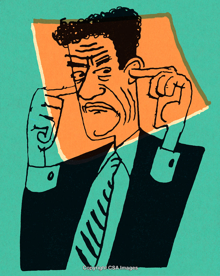 Expressive Illustration of a Frustrated Businessman Highlighting Human Emotions