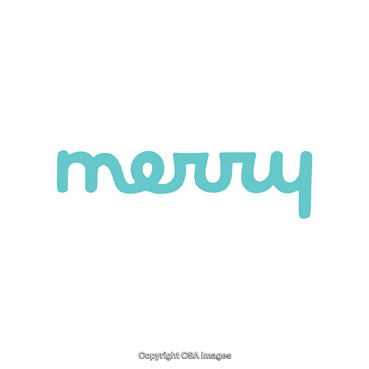 Minimalistic Teal Lettering of Word 'Merry' on White Background