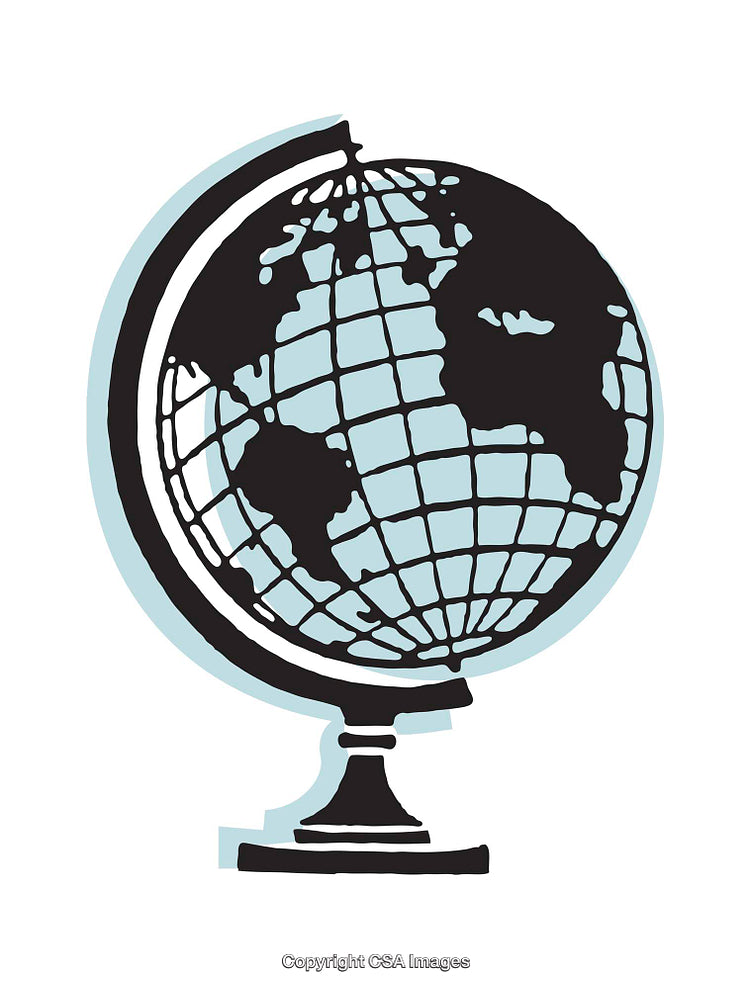 Decorative Illustration of a Classic World Globe on White Background
