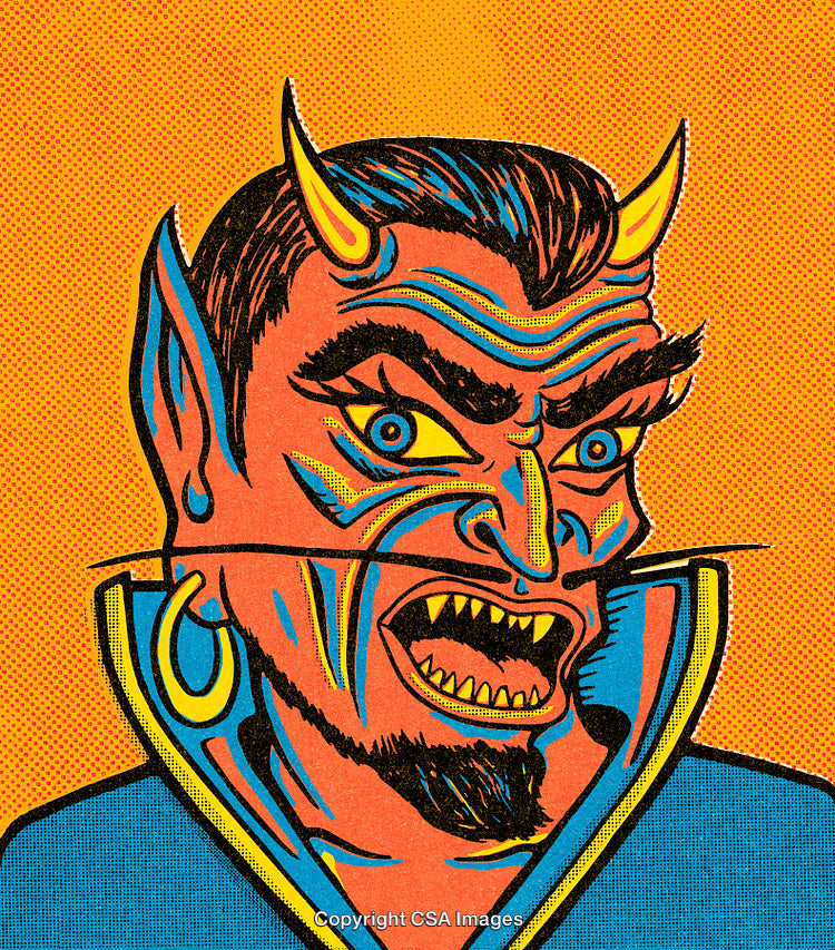 Colorful Comic-Style Demon Illustration with Yellow and Blue Accents