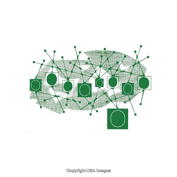 Abstract Green Network of Shapes and Lines on White Background