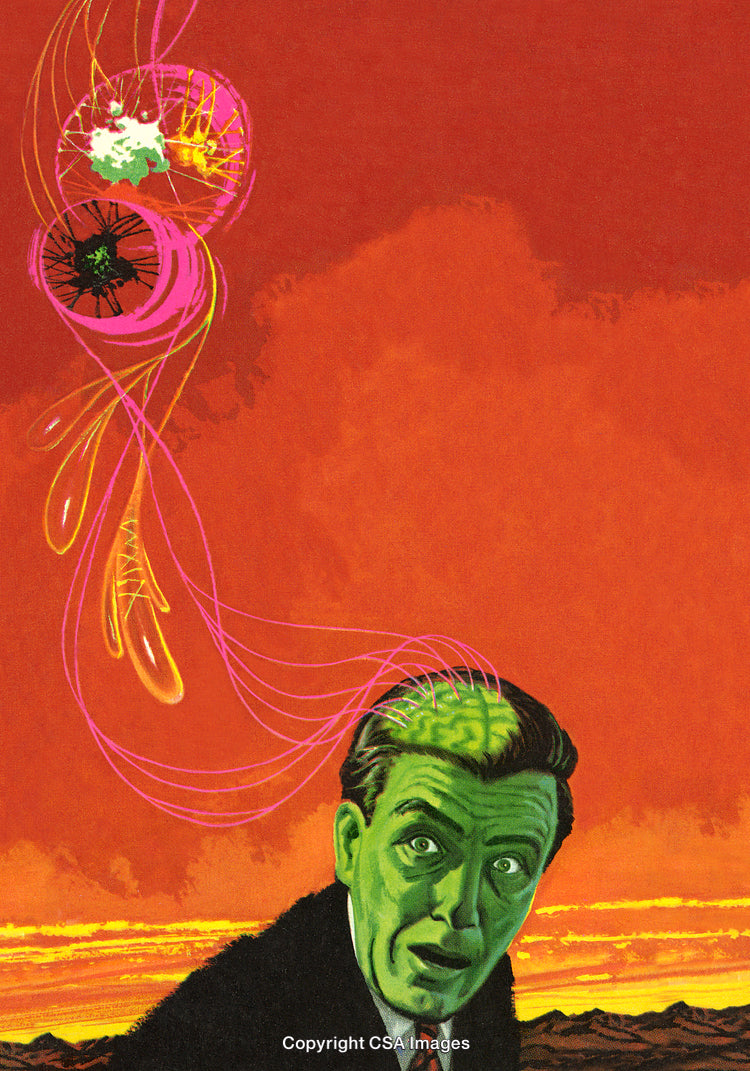 Surreal Illustration of a Man with a Transcending Mindset and Abstract Energy