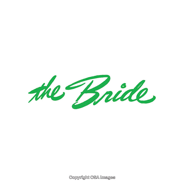 Green Stylized Calligraphy of the Words 'The Bride' on White Background