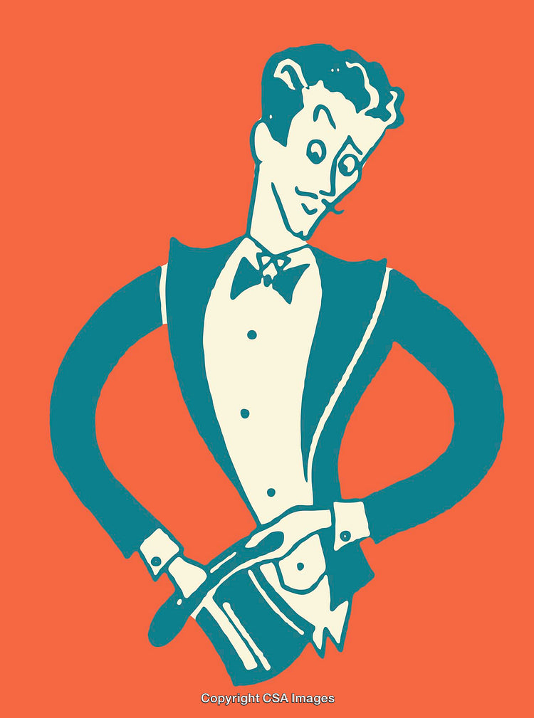 Retro Illustration of a Man in Formal Wear Holding a Top Hat