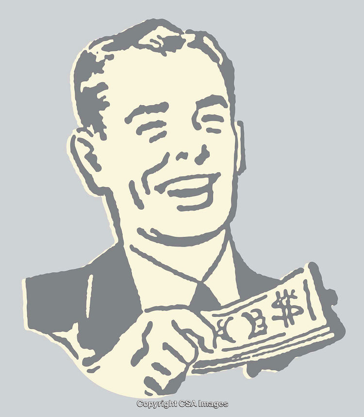 Retro Style Color Line Art of a Smiling Gentleman Holding Money