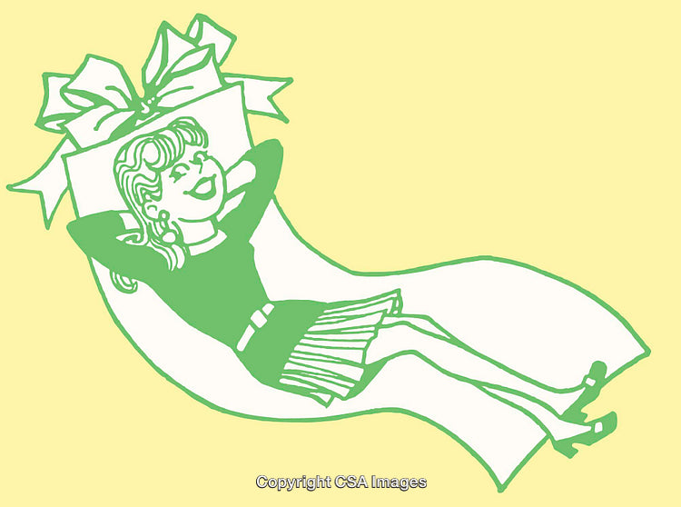 Color Line Art Illustration of a Relaxing Woman with a Gift Theme