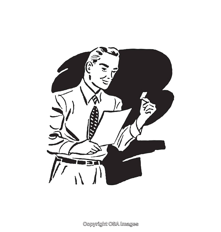 Retro Black and White Illustration of a Professional Holding a Document