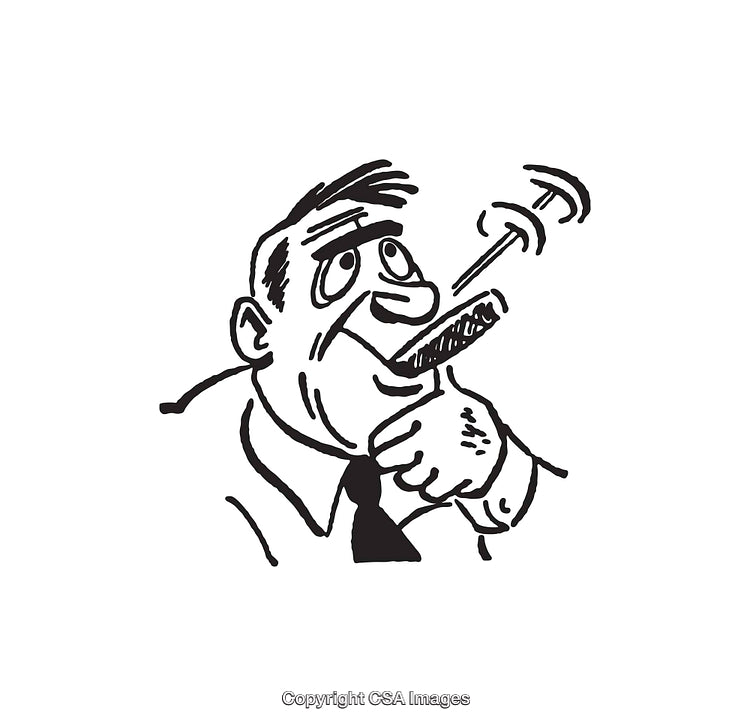 Illustration of Man Smoking Cigar in Black and White Line Art Style