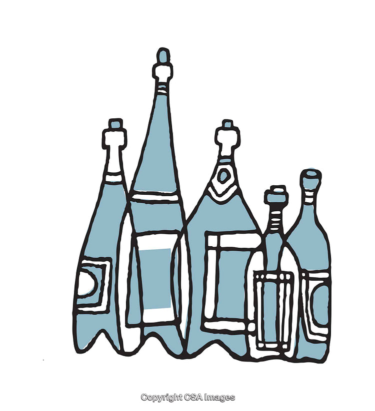 Abstract Illustration of Glass Bottles in Blue Tones on White Background