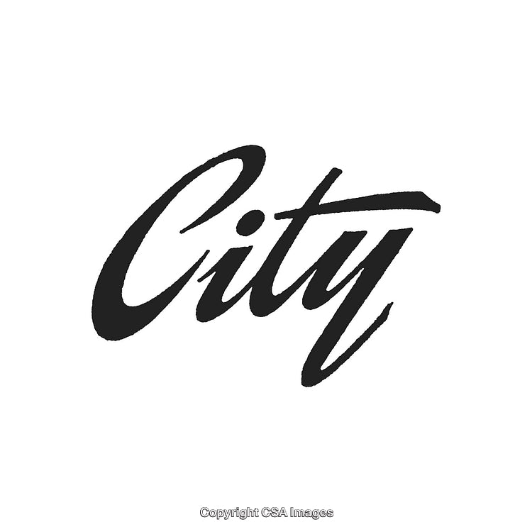 Handwritten Word 'City' in Stylish Black Calligraphy on White Background