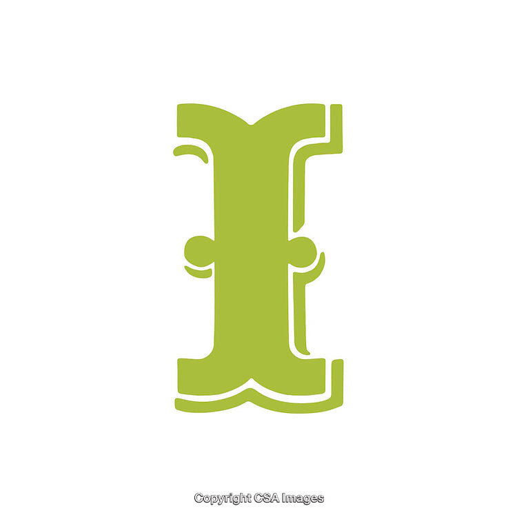 Green Stylized Typeface of the Lowercase Letter I on White Background