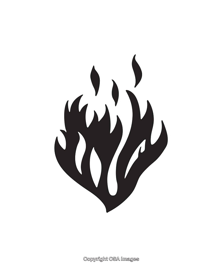 Black And White Flame Silhouette Icon with Abstract Design