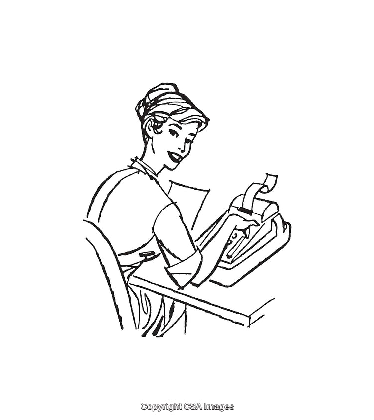 Vintage Illustration of a Woman Operating an Adding Machine