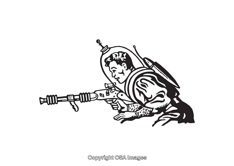 Retro Style Line Art Space Explorer With a Futuristic Ray Gun