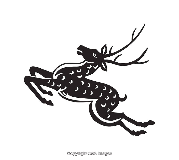 Graceful Black and White Illustration of a Leaping Deer
