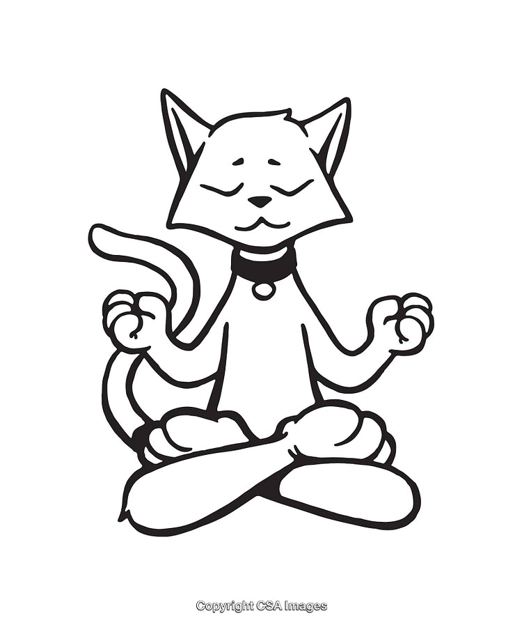 Meditating Cat in a Yoga Pose Line Art Illustration