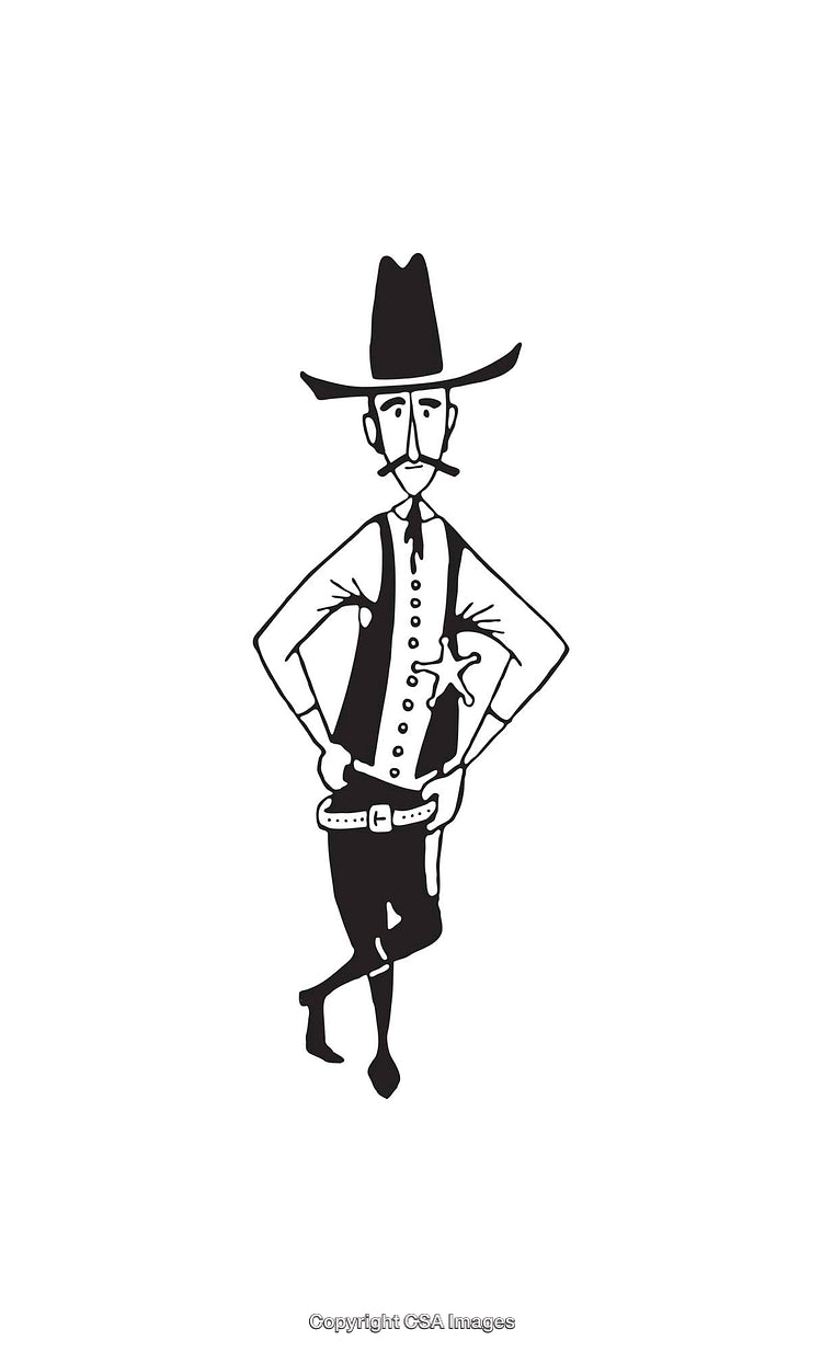 Black and White Line Art of a Western-Inspired Cowboy Character