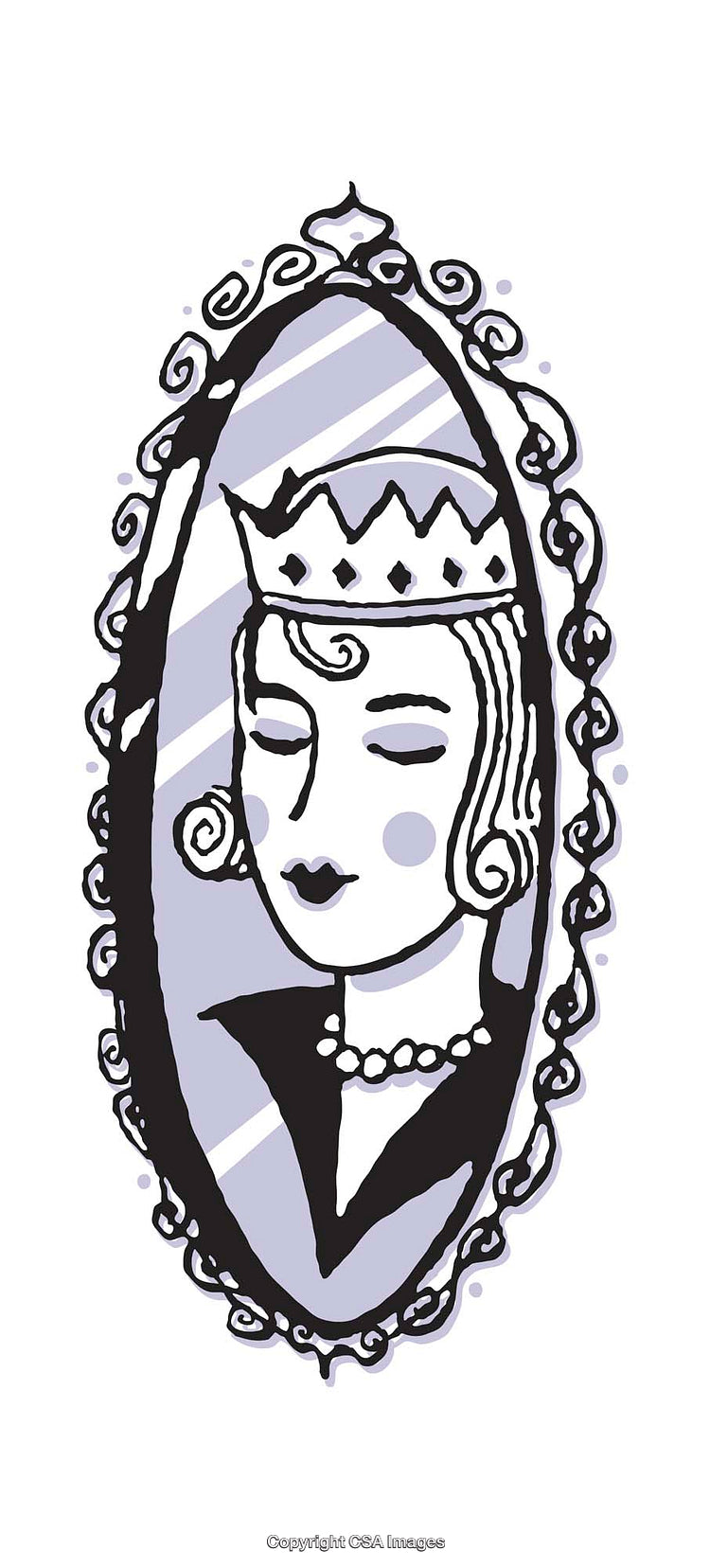 Stylized Illustration of a Crowned Portrait in Ornate Mirror Frame