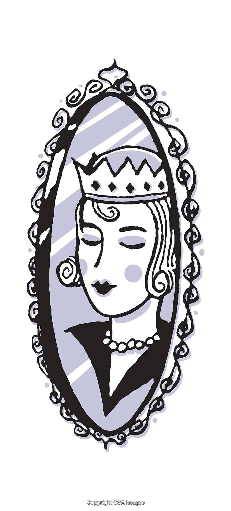 Stylized Illustration of a Crowned Portrait in Ornate Mirror Frame