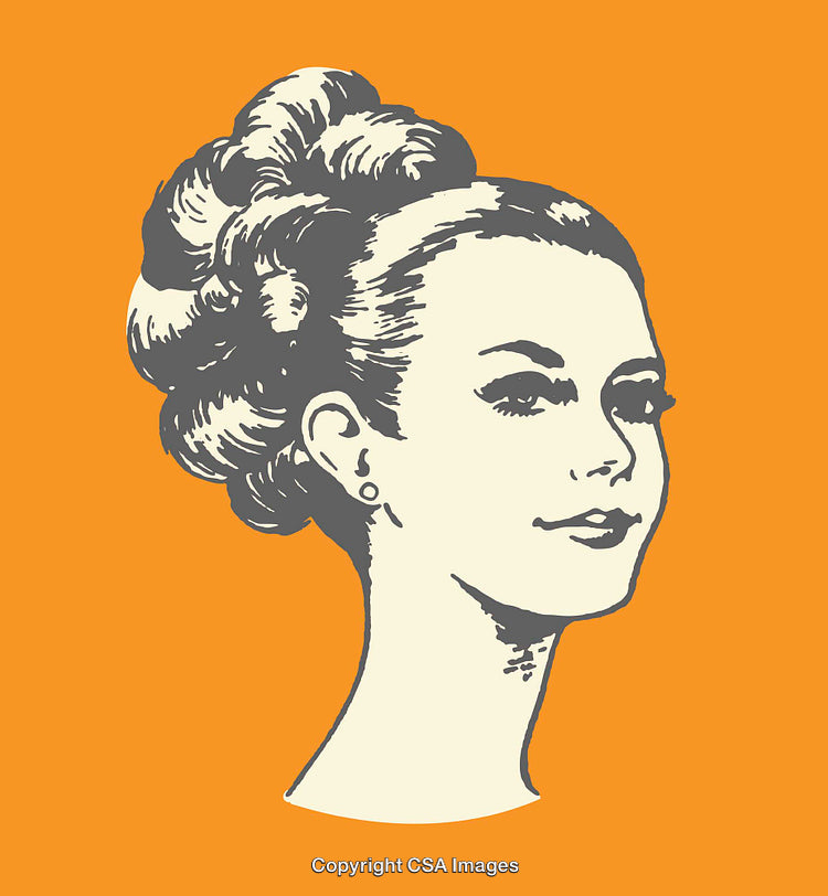 Retro Style Illustrated Woman with Elegant Updo on Vibrant Background