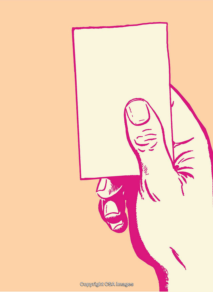 Hand Holding Blank Card in Colorful Line Art Illustration