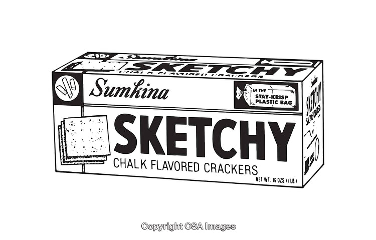Black and White Line Art Illustration of Satirical Cracker Packaging