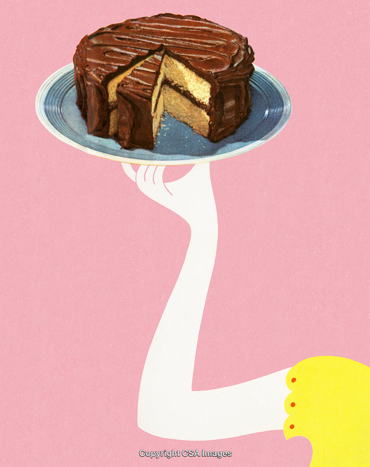 Playful Illustration of a Chocolate Cake on a Pink Background