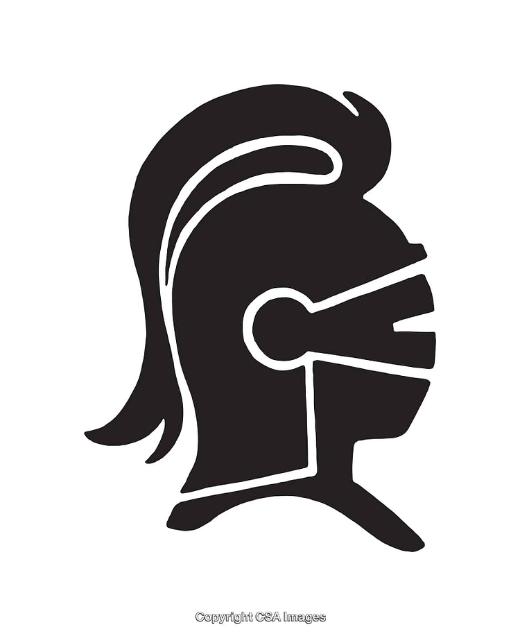 Silhouette of a Knight's Helmet in Traditional Black and White Line Art