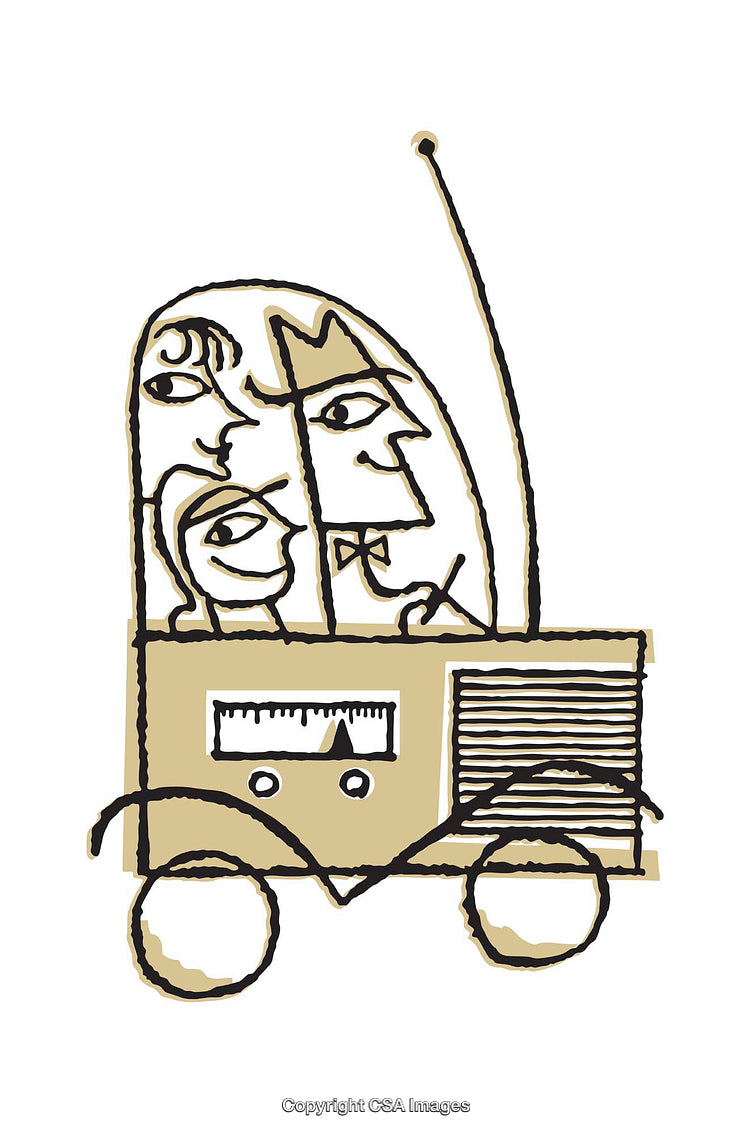 Abstract Cartoon Vehicle Illustration with Faces and Whimsical Details