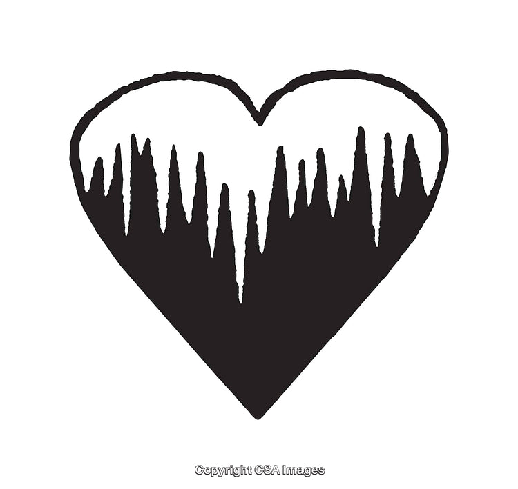 Black and White Art of Heart with Icicle Shapes
