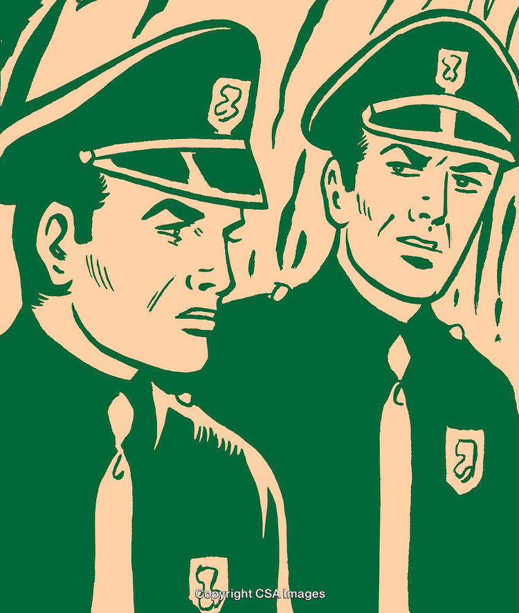 Two Retro Police Officers Illustrated in Pop Art Style