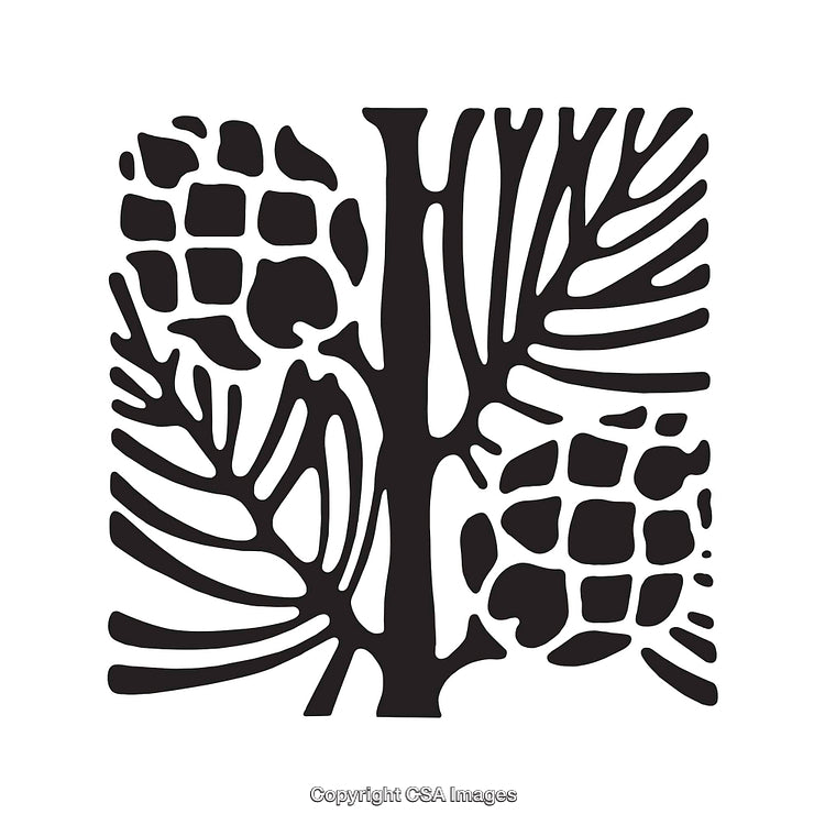 Black and White Pinecone Line Art with Decorative Style