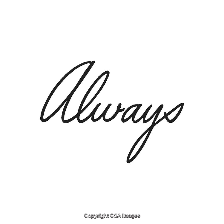 Always Handwritten Word in Elegant Script Style on White Background