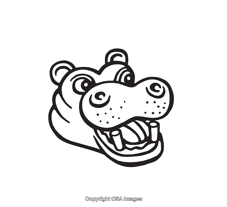 Happy Hippopotamus Line Art Illustration Drawing in Black and White