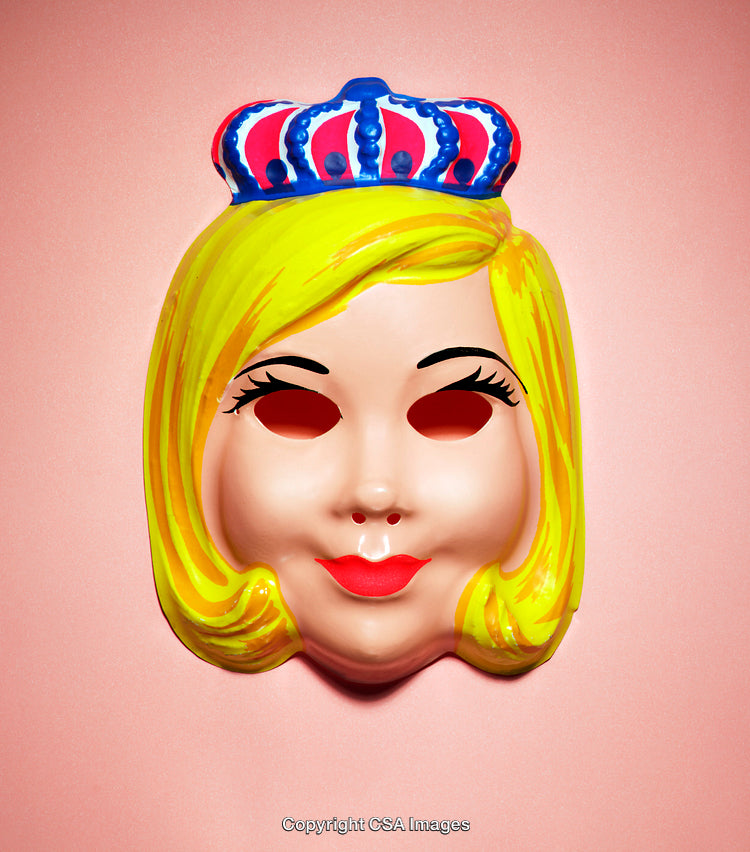 Colorful Plastic Princess Mask Against a Vibrant Background