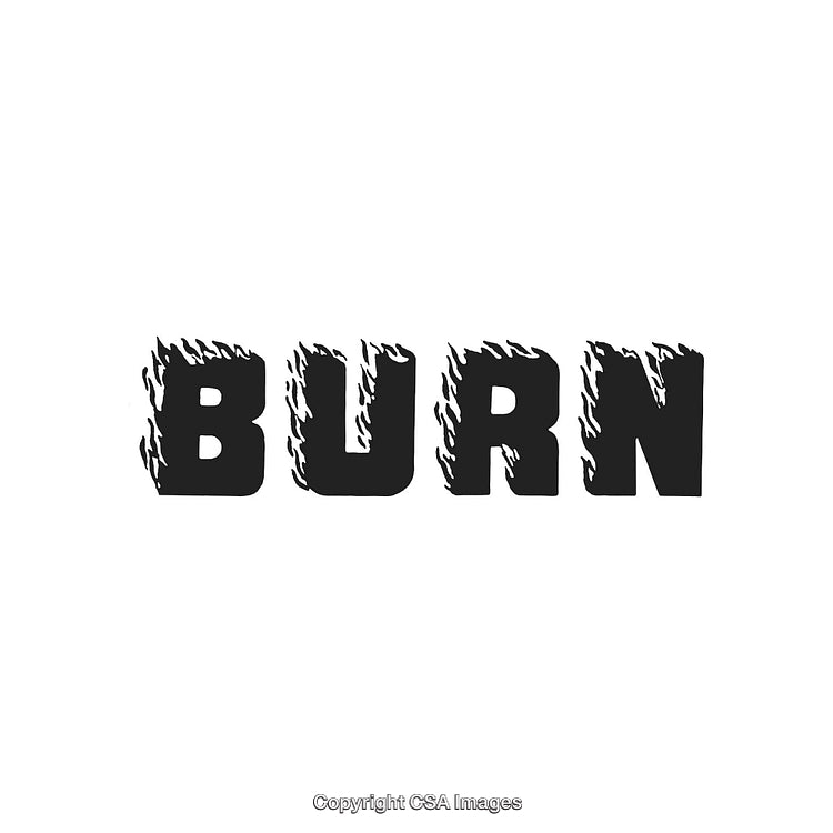 Bold Typography Design with Black Fire-Themed Letters on White Background