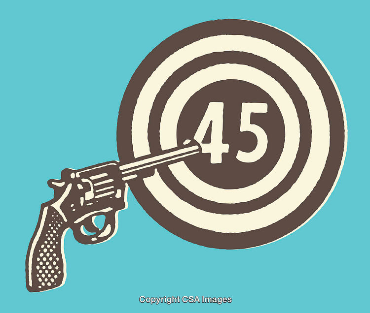 Vintage Style Illustrative Art Featuring Gun and Bullseye Target with Number
